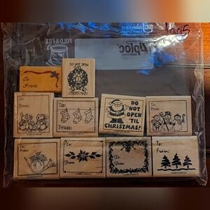 10 Festive Christmas Tag Rubber Stamp Set